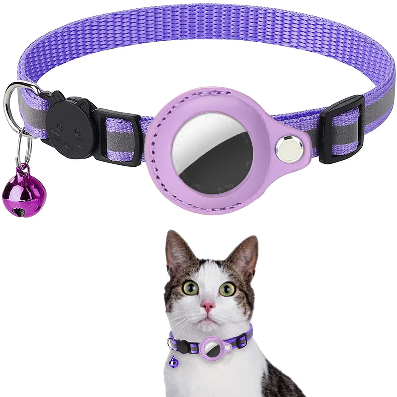 🐱 Coleira Refletiva Ajustável para Gatos com Suporte para AirTag + Sino Integrado