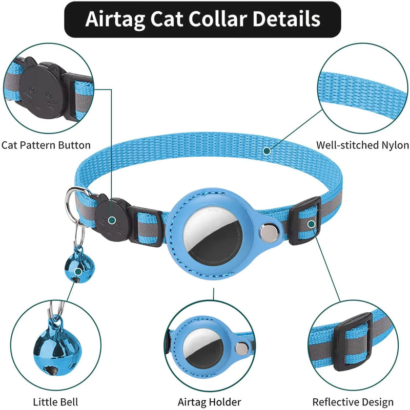 🐱 Coleira Refletiva Ajustável para Gatos com Suporte para AirTag + Sino Integrado