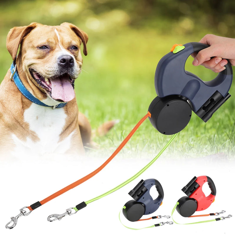 🐾 Guia Retrátil Dupla com LED – Caminhadas mais seguras e práticas com seus pets!