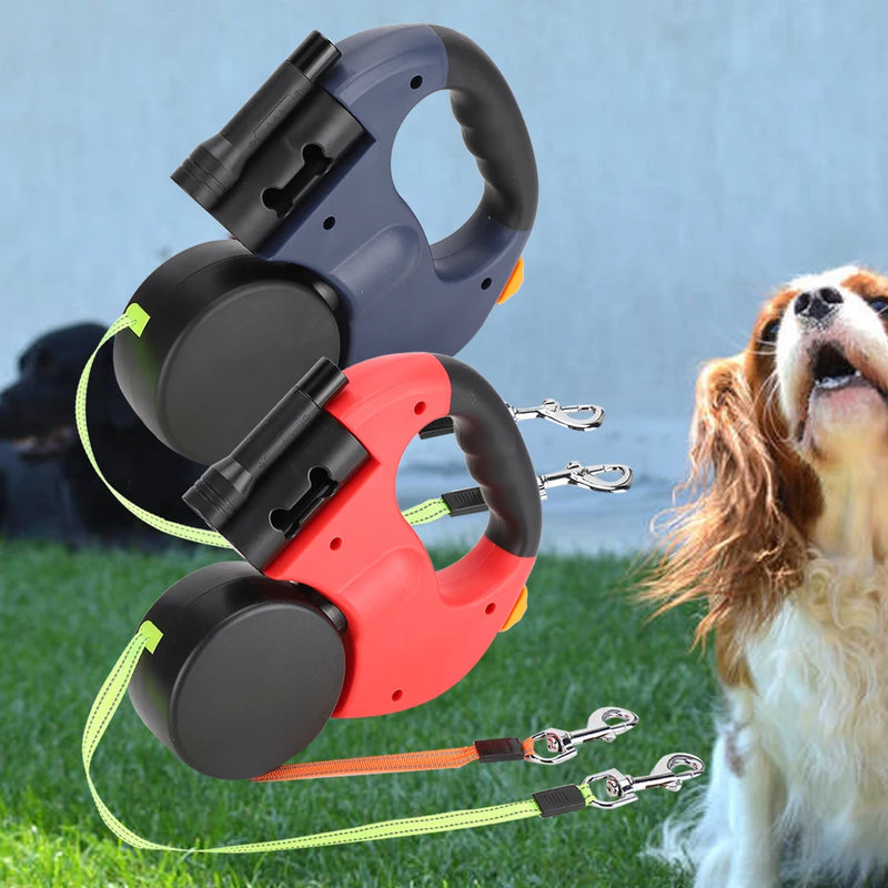 🐾 Guia Retrátil Dupla com LED – Caminhadas mais seguras e práticas com seus pets!