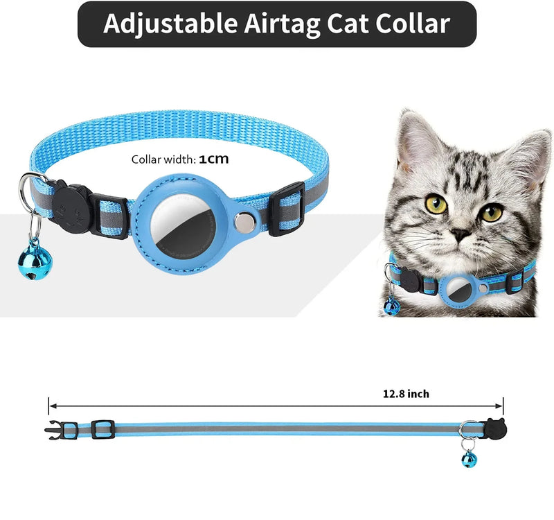 🐱 Coleira Refletiva Ajustável para Gatos com Suporte para AirTag + Sino Integrado