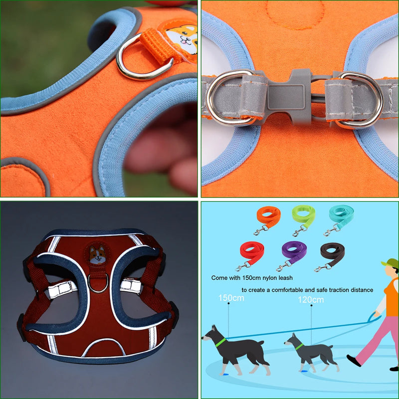 🐾 Arnês Refletivo Premium com Guia – Conforto e Elegância para os Passeios do Seu Pet