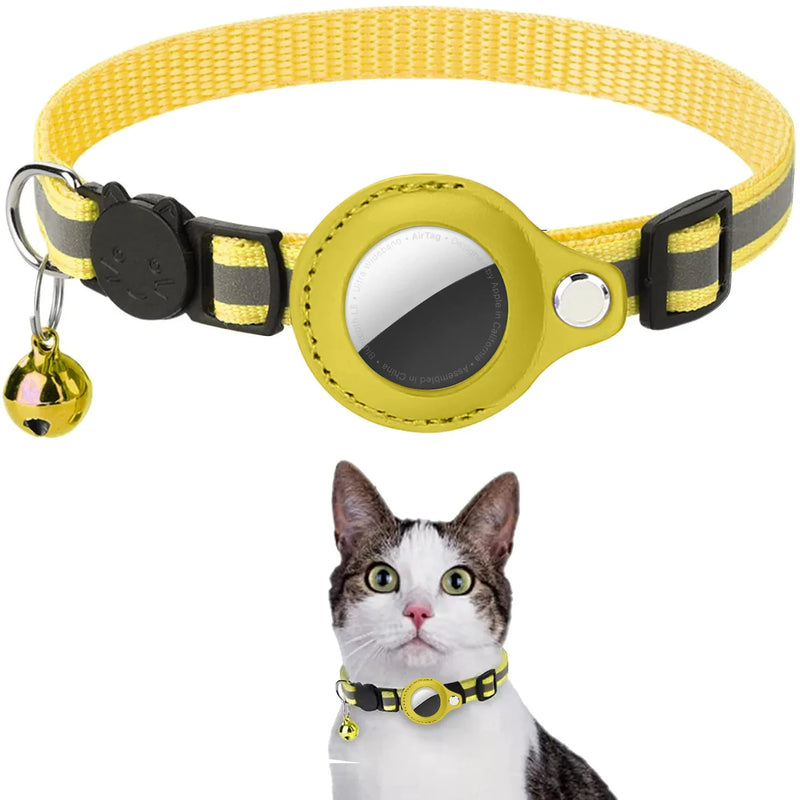 🐱 Coleira Refletiva Ajustável para Gatos com Suporte para AirTag + Sino Integrado