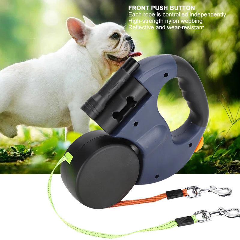 🐾 Guia Retrátil Dupla com LED – Caminhadas mais seguras e práticas com seus pets!