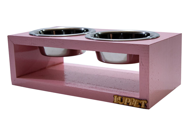 Comedouro e Bebedouro Duplo de Madeira com Tigelas Inox – Luppet Madeiras