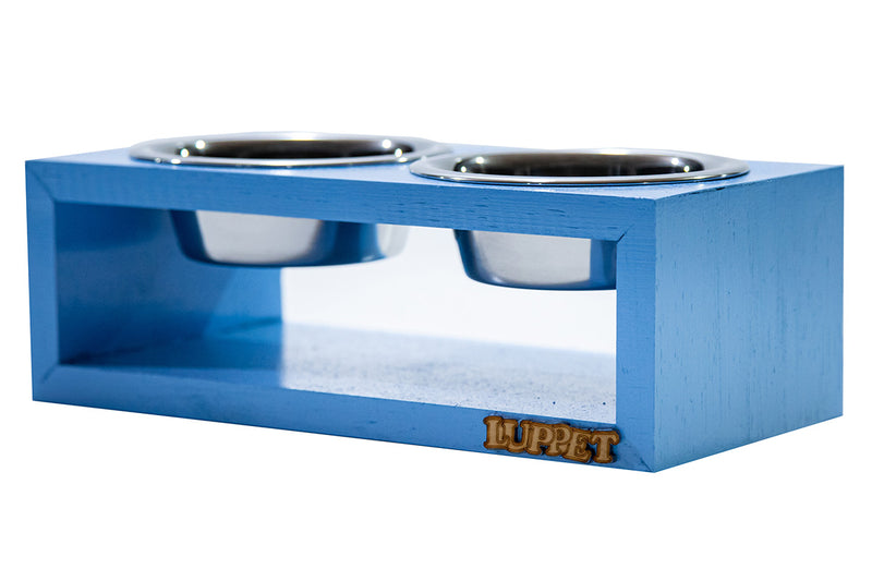 Comedouro e Bebedouro Duplo de Madeira com Tigelas Inox – Luppet Madeiras