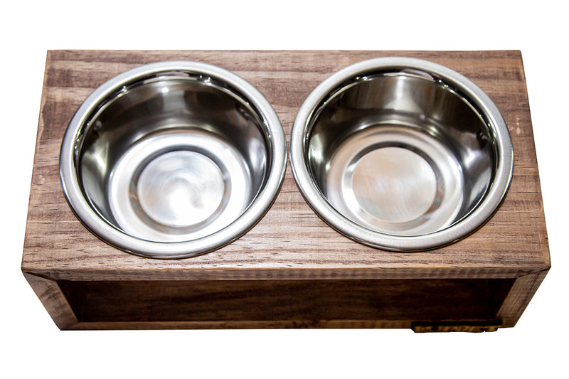 Comedouro e Bebedouro Duplo de Madeira com Tigelas Inox – Luppet Madeiras